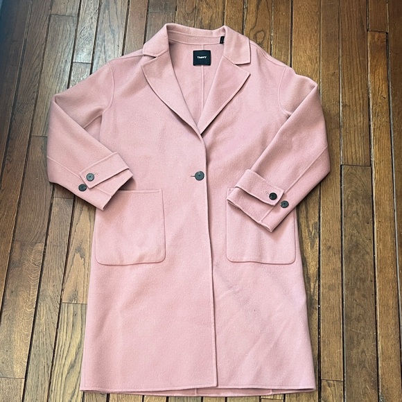 Theory Jackets & Blazers - Theory Easy One Button Winsome 2 Cashmere Wool Overcoat in Dark Rose Size L
